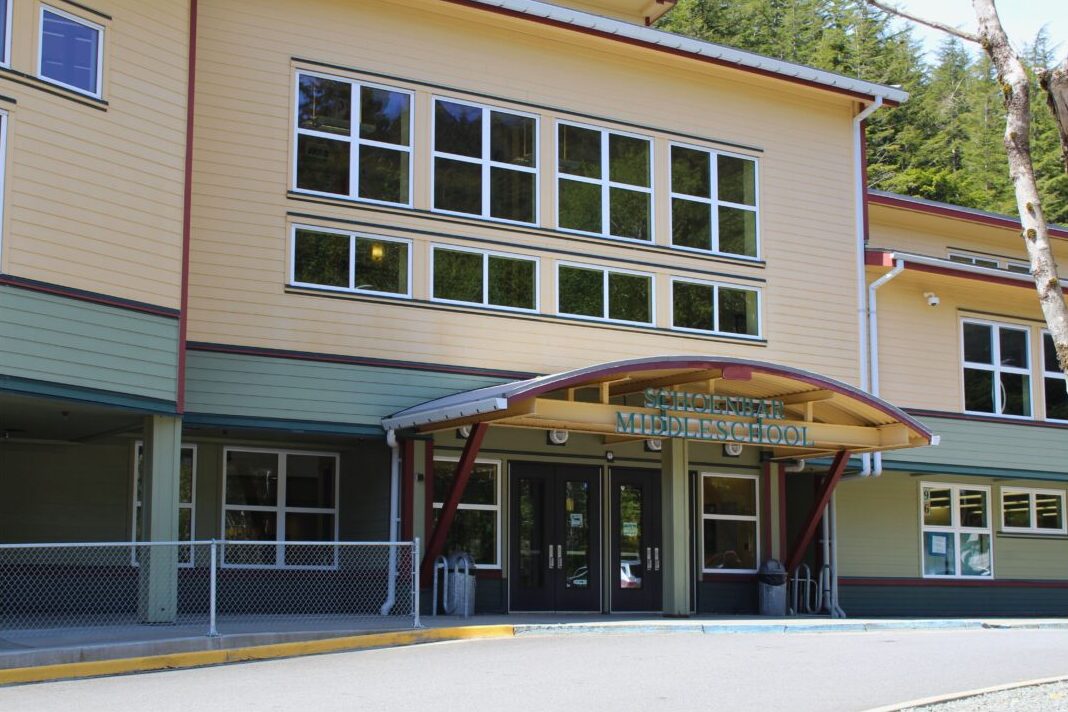 the entrance to a large building